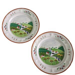 Newcor Stoneware Country Village Set of 2 Dessert Plates 7.5" Japan Vintage 80s